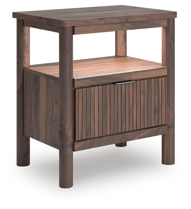 Cadmori Full Upholstered Panel Bed, Dresser, Mirror and Nightstand