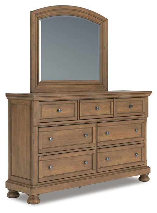 Vandenmore King Storage Sleigh Bed with Mirrored Dresser