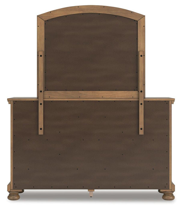 Vandenmore King Storage Sleigh Bed with Mirrored Dresser