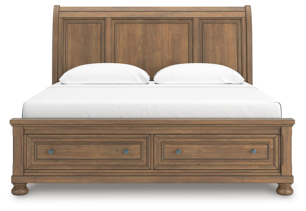 Vandenmore King Storage Sleigh Bed with Mirrored Dresser