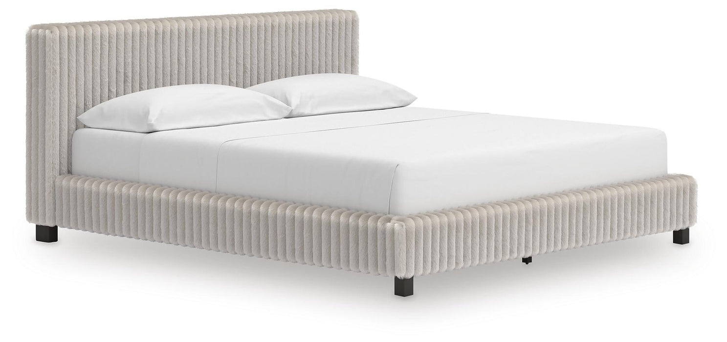 Birmonton California King Upholstered Bed, Dresser and Mirror