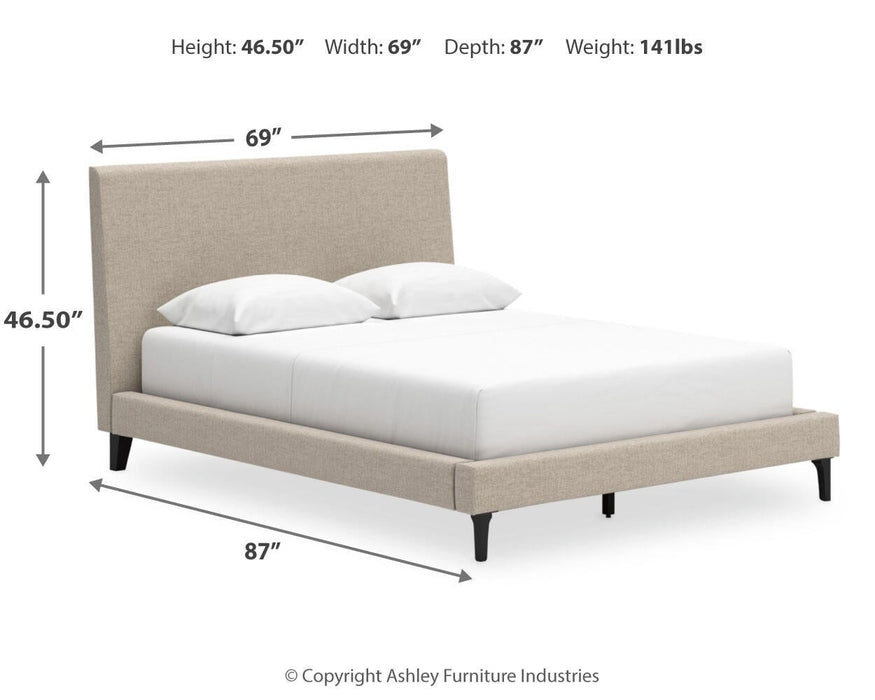 Cielden Queen Upholstered Bed with Roll Slats, Dresser and Mirror