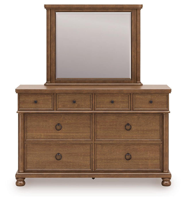 Chadworth King Poster Bed with Mirrored Dresser and Nightstand