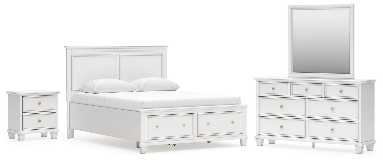 Fortman Queen Panel Storage Bed with Mirrored Dresser and Nightstand