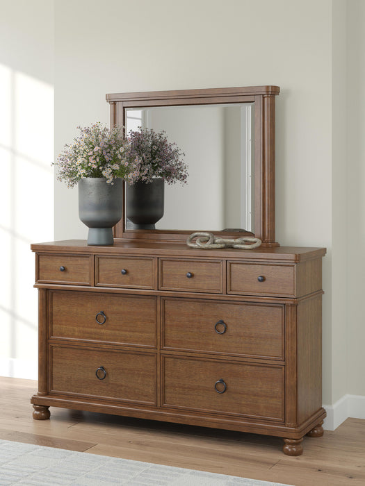 Chadworth King Poster Bed with Mirrored Dresser