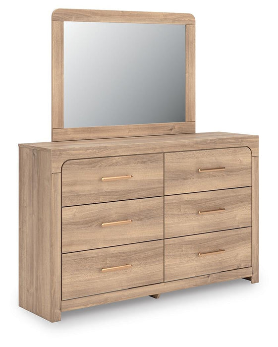 Hollymount Queen Upholstered Panel Bed, Dresser, Mirror and Nightstand