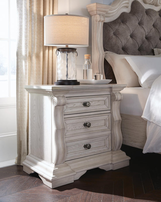 Andonhall King Upholstered Panel Bed with Mirrored Dresser and Nightstand