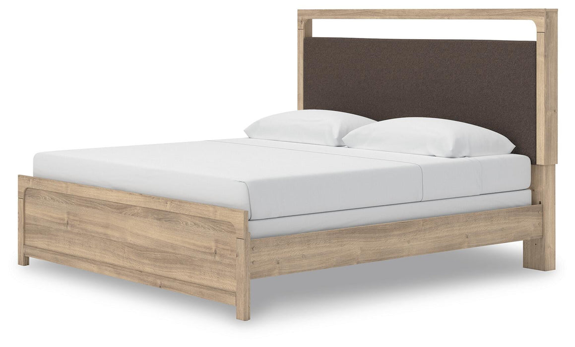 Hollymount King Upholstered Panel Bed, Dresser and Mirror
