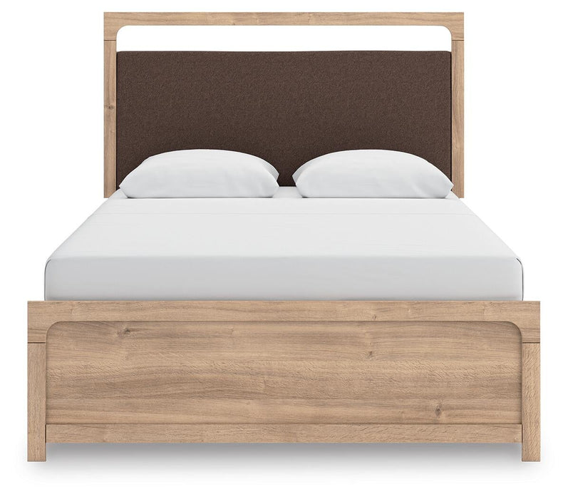 Hollymount Queen Upholstered Panel Bed, Dresser and Mirror