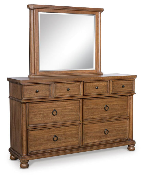 Chadworth California King Poster Bed with Mirrored Dresser