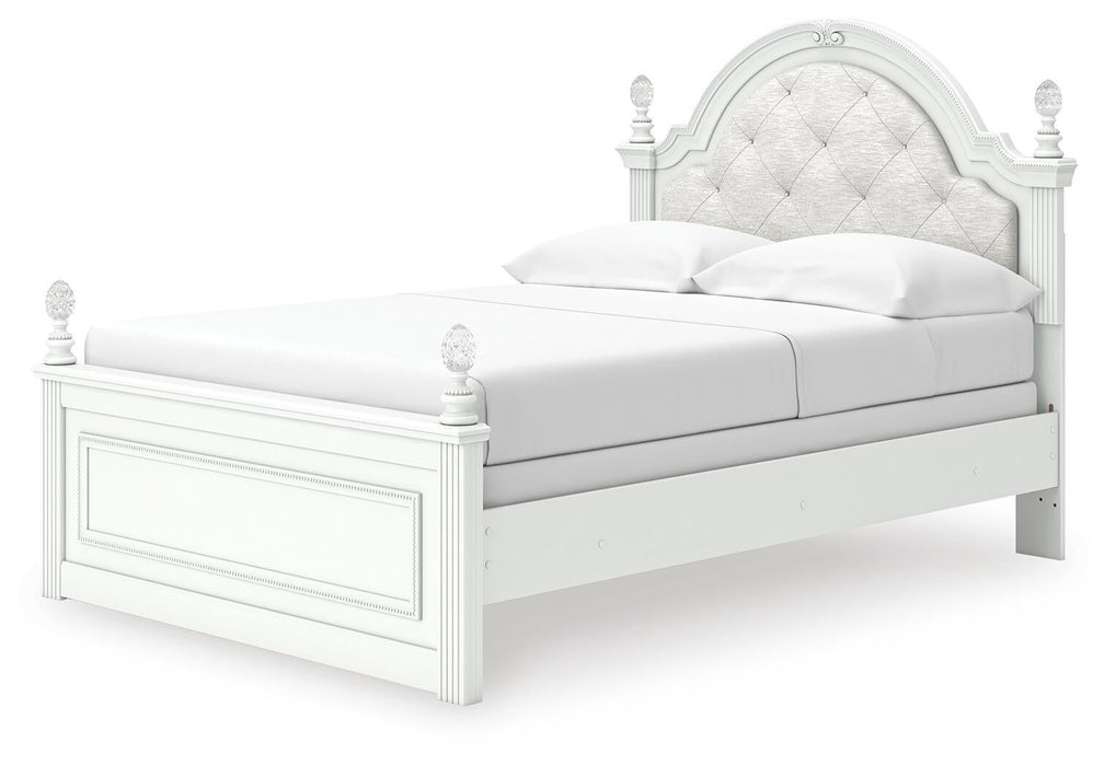 Maylilly Full Upholstered Panel Bed, Dresser, Mirror and Nightstand