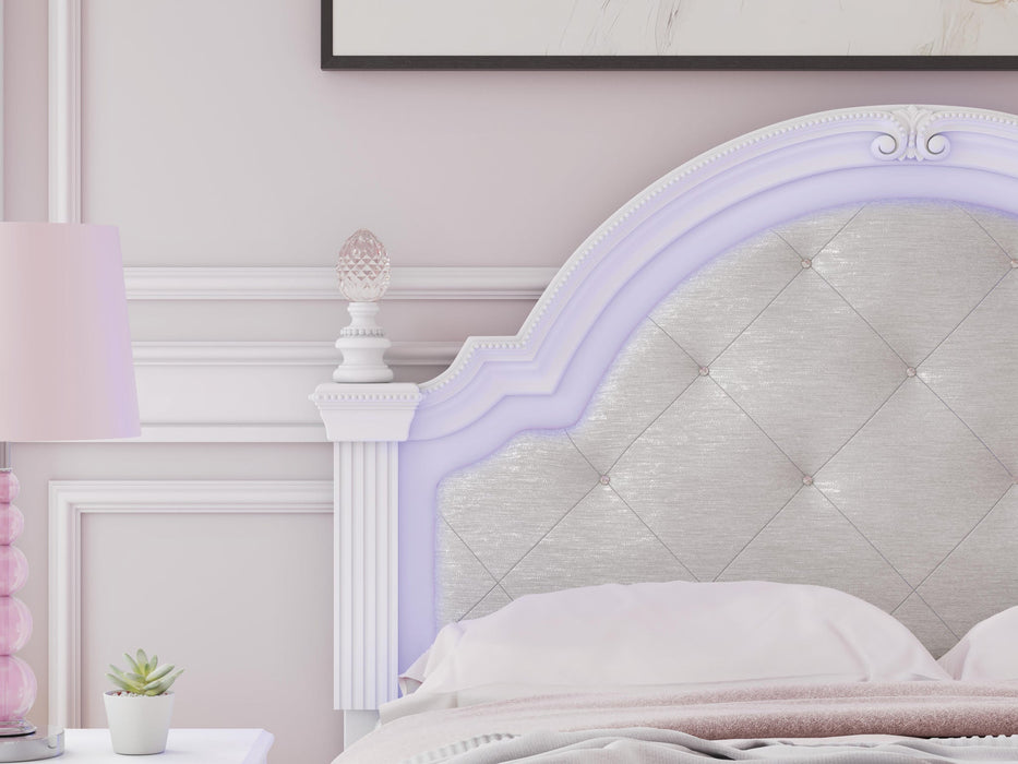 Maylilly Full Upholstered Panel Bed, Dresser, Mirror and Nightstand
