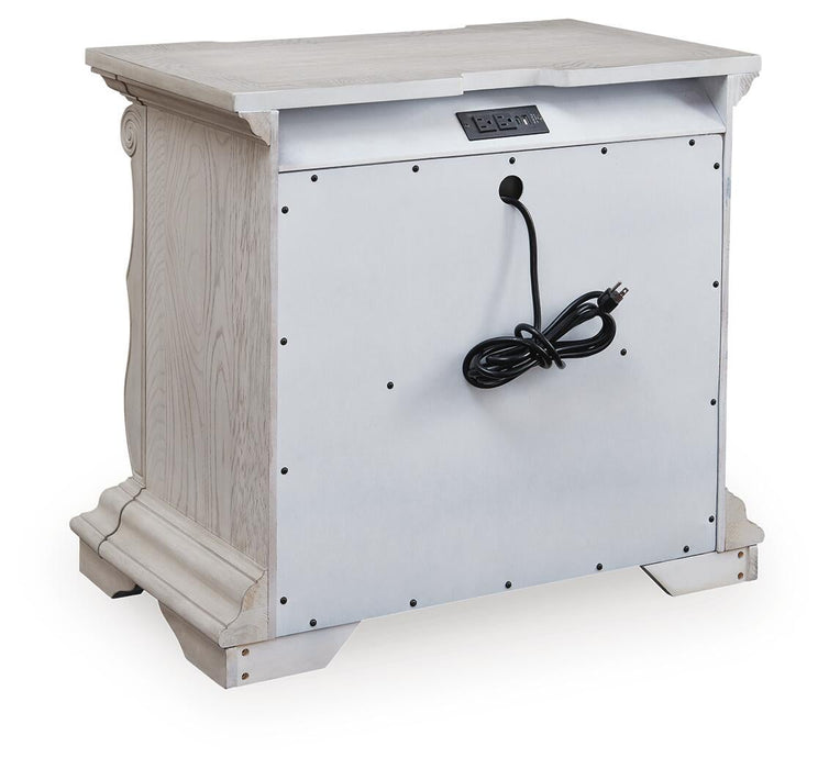 Andonhall California King Upholstered Panel Bed with Mirrored Dresser and Nightstand