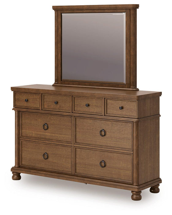 Chadworth Queen Poster Bed with Mirrored Dresser and Nightstand
