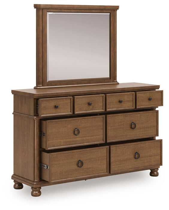 Chadworth Queen Poster Bed with Mirrored Dresser and Nightstand