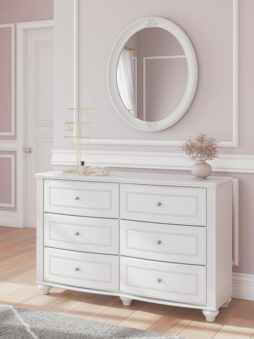 Maylilly Full Upholstered Panel Bed, Dresser and Mirror