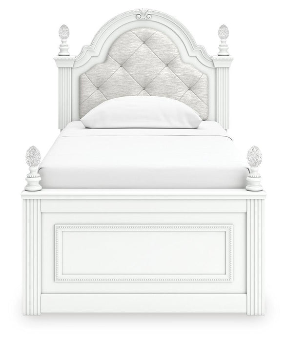 Maylilly Twin Upholstered Panel Bed, Dresser, Mirror and Nightstand