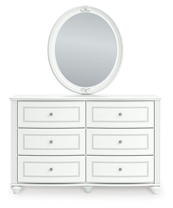 Maylilly Twin Upholstered Panel Bed, Dresser, Mirror and Nightstand