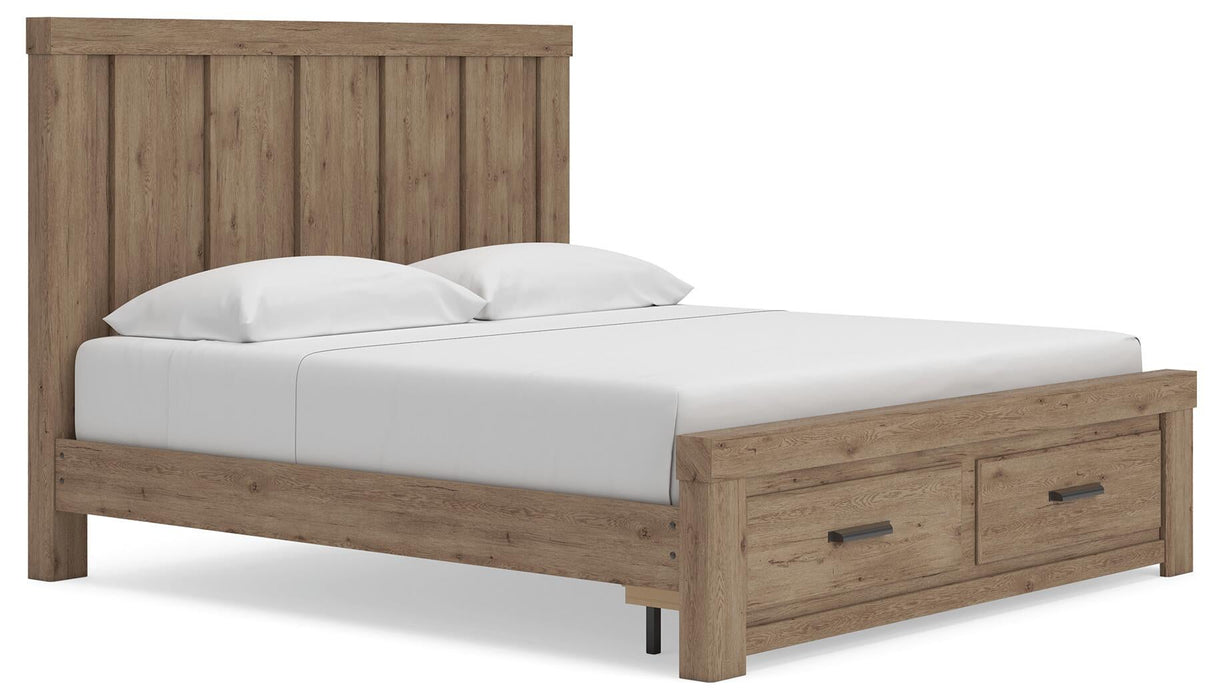 Garistyn King Panel Storage Bed, Dresser, Mirror, Chest and Nightstand