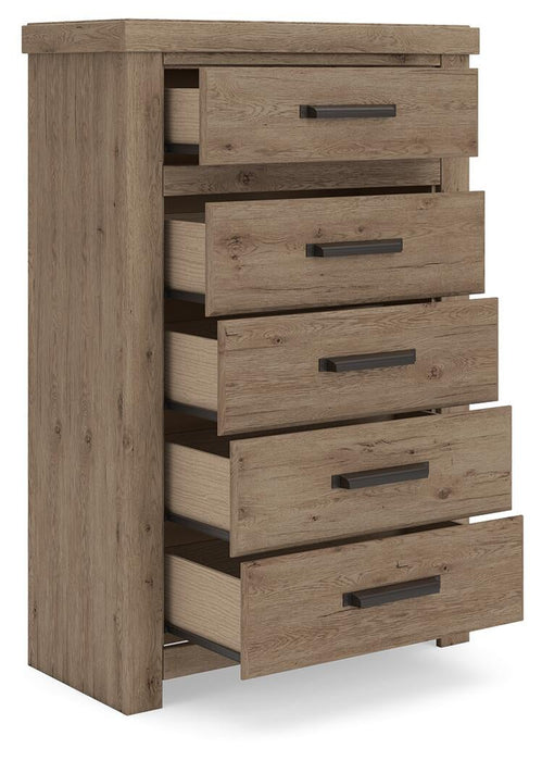 Garistyn King Panel Storage Bed, Dresser, Mirror, Chest and Nightstand