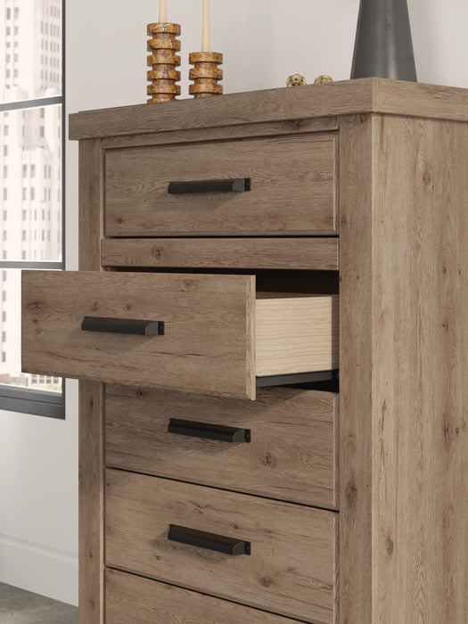 Garistyn King Panel Storage Bed, Dresser, Mirror, Chest and Nightstand