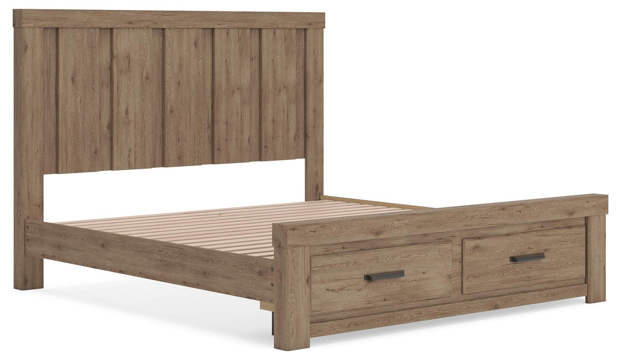 Garistyn King Panel Storage Bed. Dresser, Mirror and Nightstand
