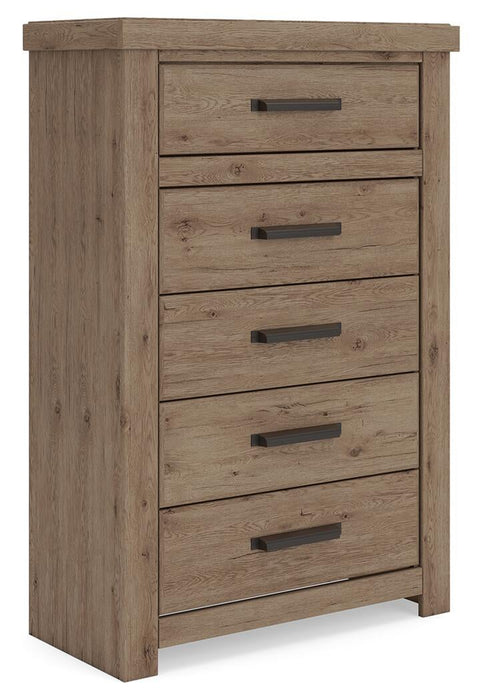 Garistyn Queen Panel Storage Bed, Dresser, Mirror, Chest and Nightstand