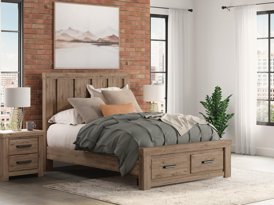 Garistyn Queen Panel Storage Bed. Dresser, Mirror and Nightstand