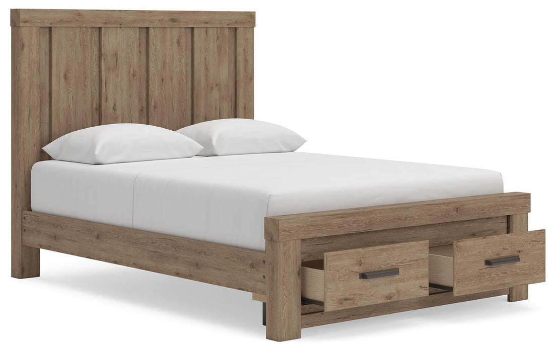 Garistyn Queen Panel Storage Bed. Dresser, Mirror and Nightstand